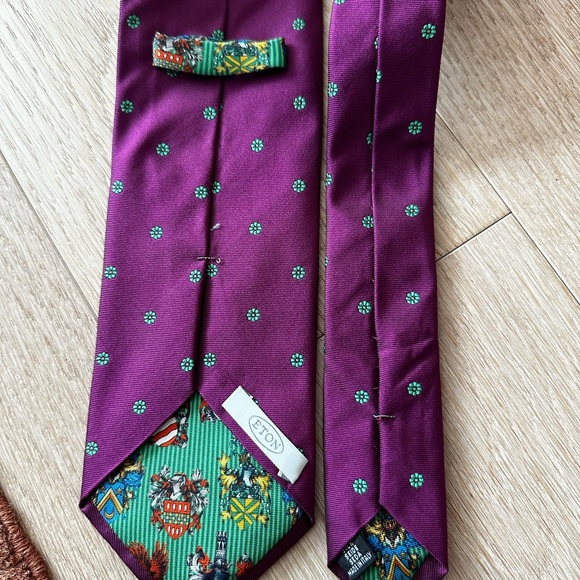 Eton Tie - Made in Italy - Purple with Green Floral Pattern - Picture 4 of 6